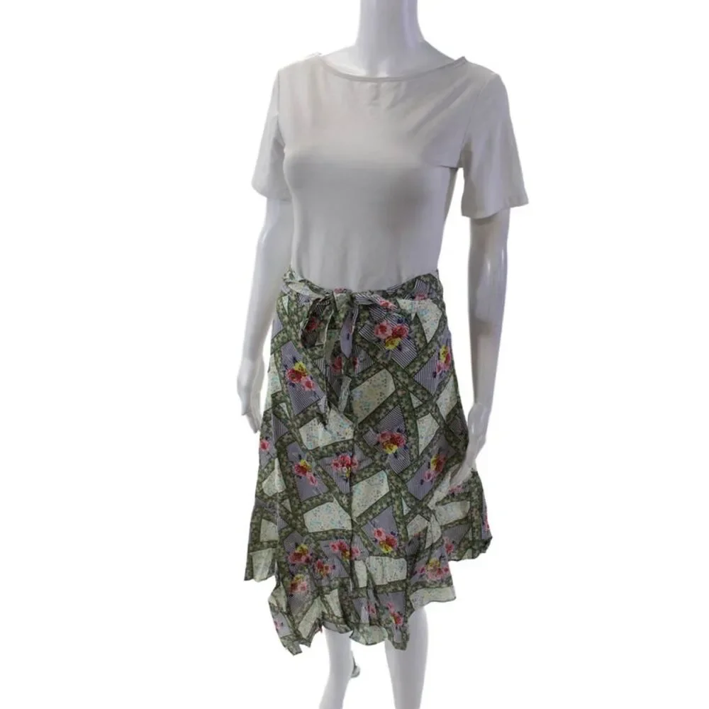 Playa Lucila Womens Button Front Floral A Line Skirt Multicolored Size Small